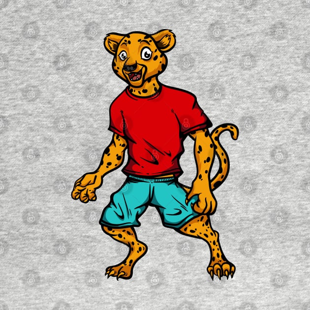 Cute Anthropomorphic Human-like Cartoon Character Leopard in Clothes by Sticker Steve